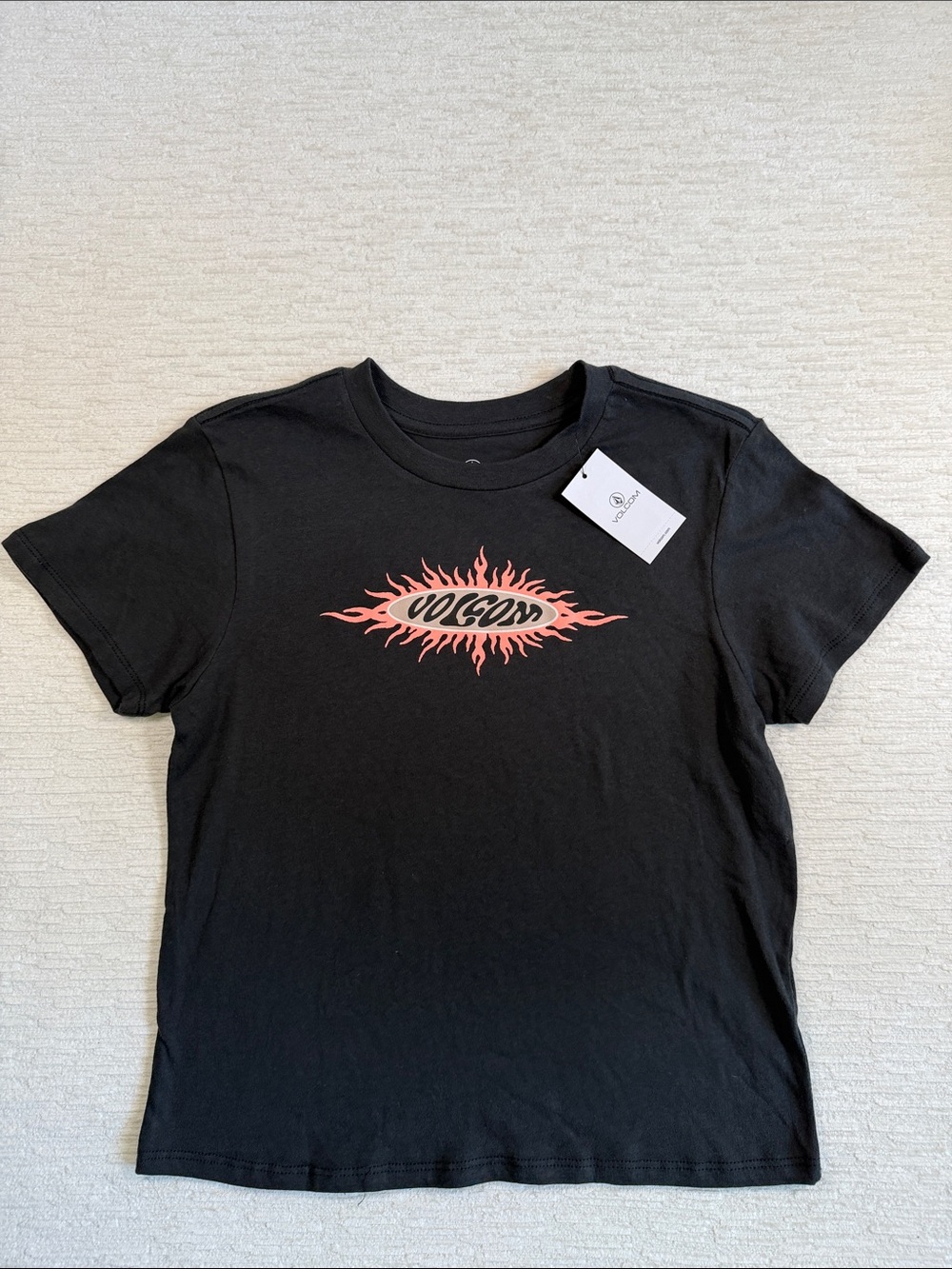 Volcom Black Tee with Pink Flame Graphic